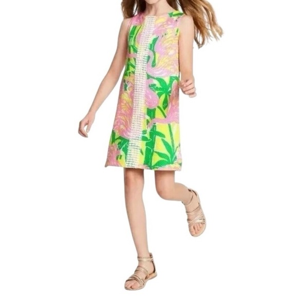 LILLY PULITZER TARGET FAN DANCE
FLAMINGO GIRL'S PRINT SHIFT DRESS M 7/8 - Picture 1 of 10